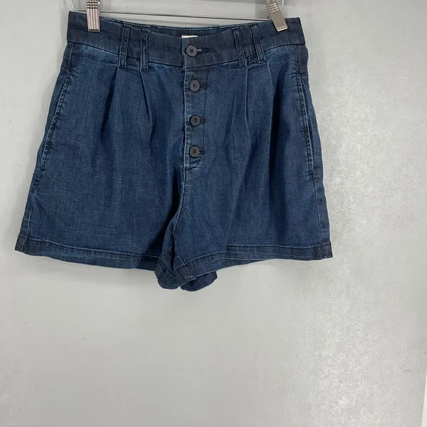 GAP x DOEN Womens Denim Shorts High Waisted Button Fly Pleated Blue 25 0R - Image 2