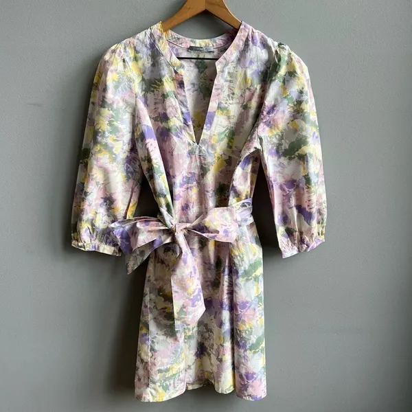 Tart Collections Lorrie Pastel Purple Floral Print Belted Tunic Dress Size Small - Image 8