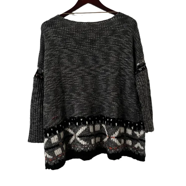 FREE PEOPLE Gray Fair Isle Sweater Pullover Top - Image 4