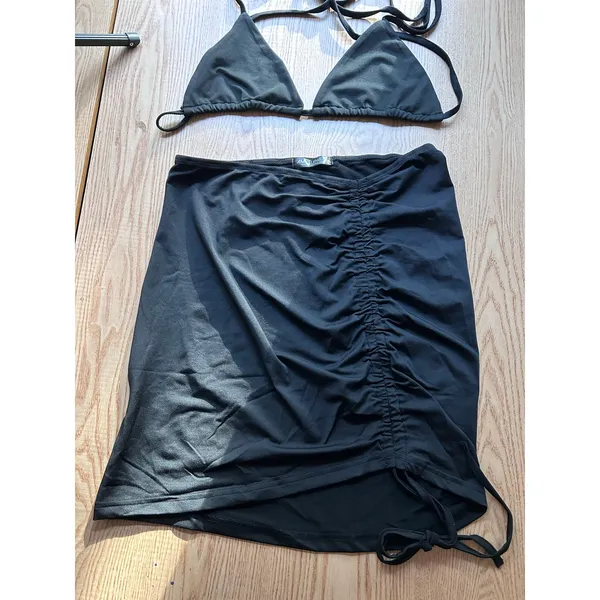 New AMI 2Pc String Bikini👙Top & Skirt Cover up Sarong Black fit Medium Large XL - Image 7