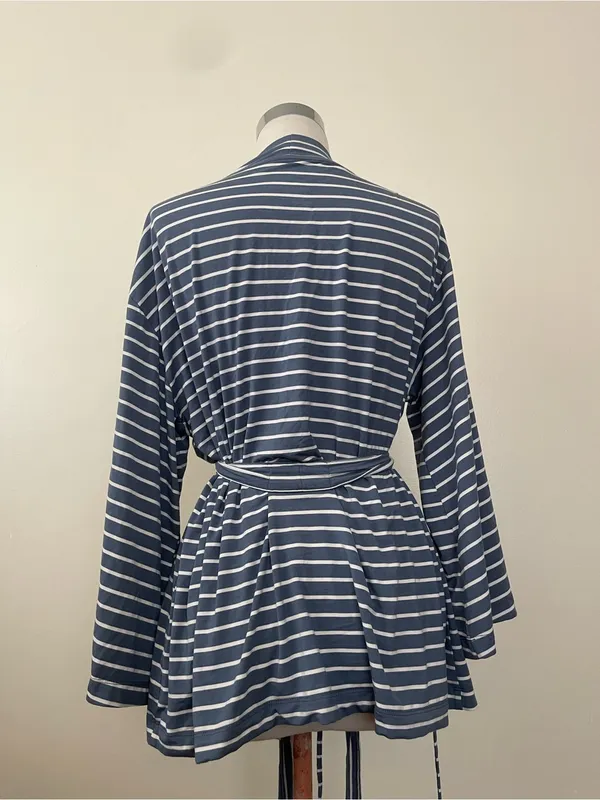 State of day Striped Navy & White Women’s Wrap Robe with Tie Belt - Image 3