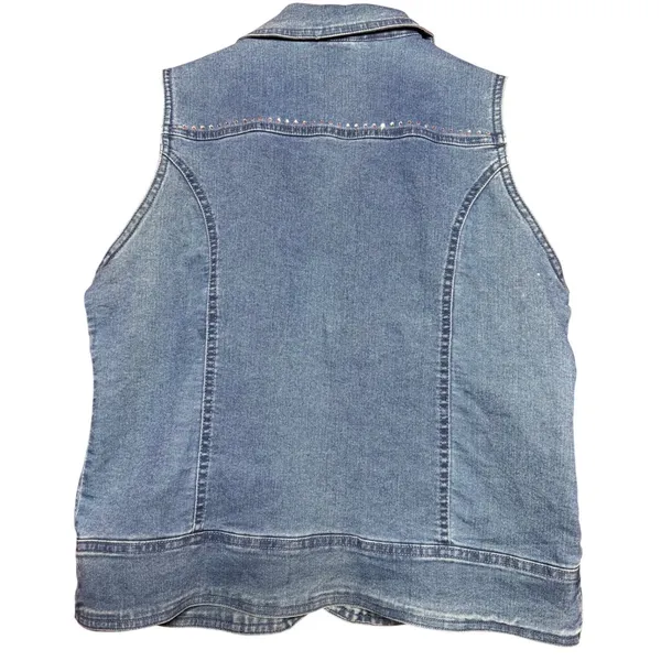 Unbranded Women Medium Wash Rhinestone Studded Denim Vest Blue‎ Small 4301C - Image 3