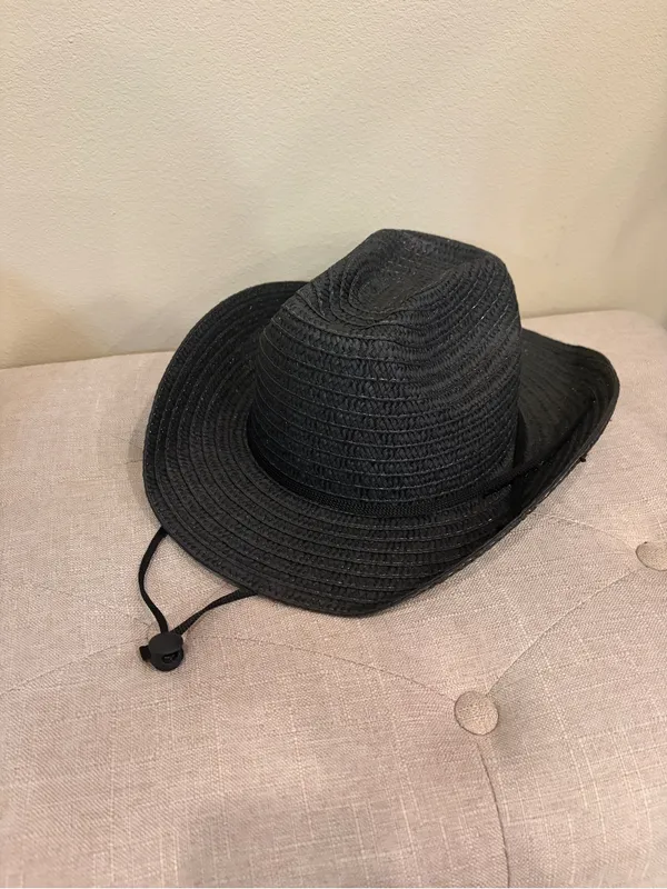Black Straw Cowboy Hat with Chin Cord - Women - Image 4
