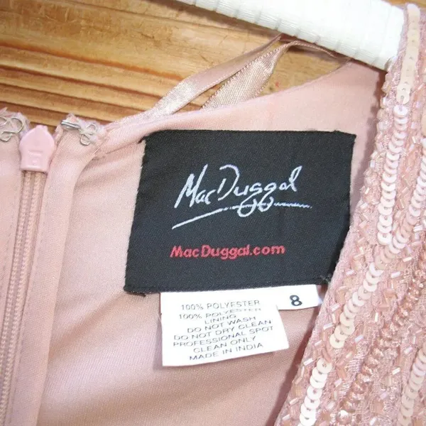 Mac Duggal Pink Size 8 Sequin Beaded Plunge Neck Long Sleeve Trumpet Gown Dress - Image 13