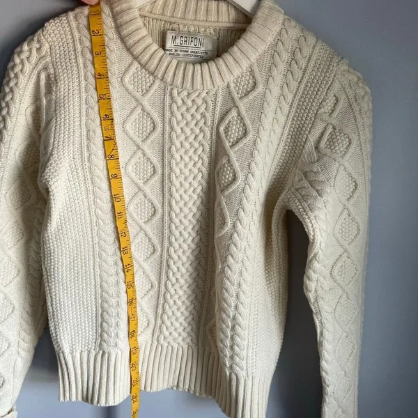 Mauro Grifoni Cream 100% Merino Wool Cableknit Fisherman Heritage Sweater size 6 - Image 4