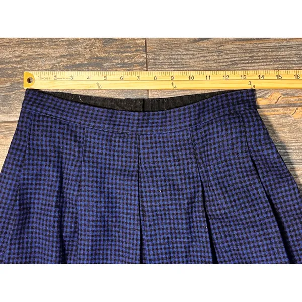 Woolrich Vintage Houndstooth Wool Blend Pleated Midi‎ Skirt Blue Black Sz 10 28W - Image 6