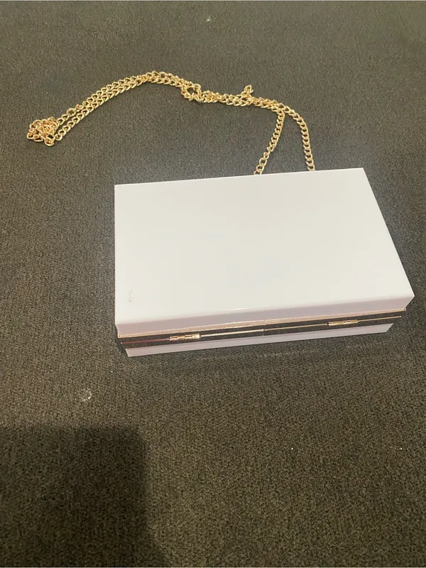 White Acrylic Box Clutch with Gold Chain - Image 2