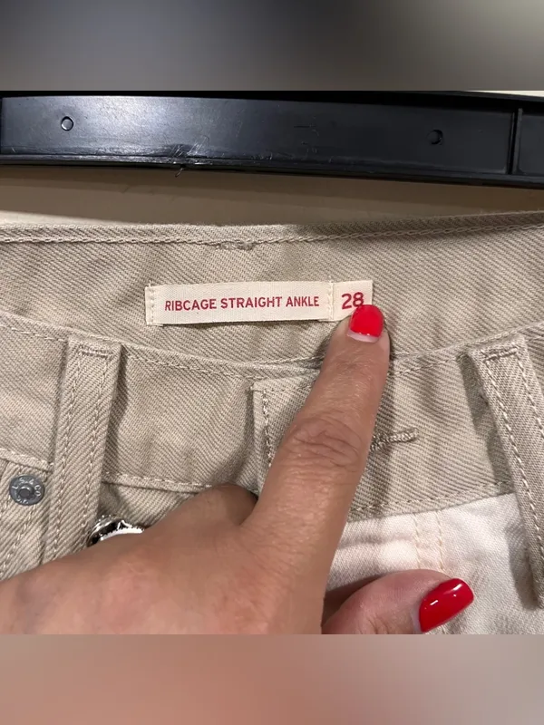 Levi's Ribcage Ankle Straight Jeans Two-Tone White Beige Sz 28 - Image 3