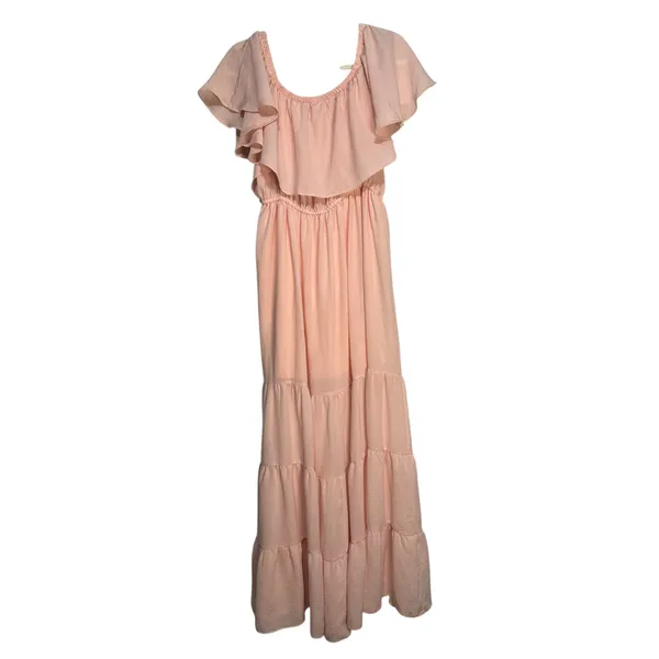Venus Pink Off The Shoulder Tiered Maxi Dress Ruffle Flounce Boho Size‎ 16 - Image 9
