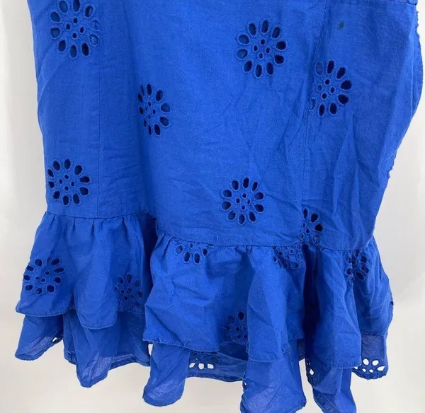 Boho Sleeveless Blue Eyelet Ruffle Dress Size Small Flawed - Image 4