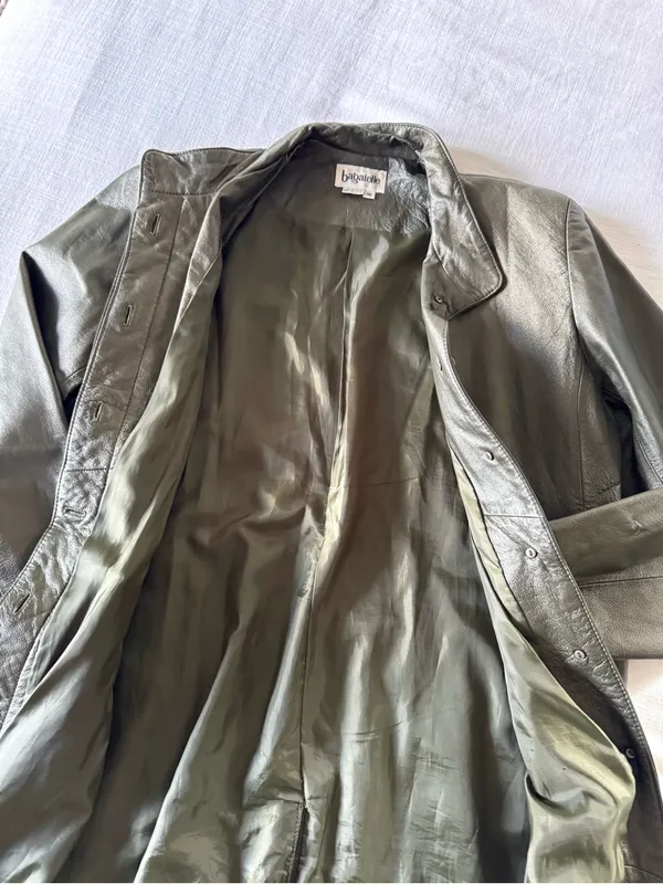 Bagatelle Olive Green Long Leather Jacket, size 14 - Image 6
