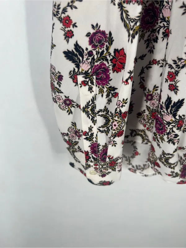Ann Taylor White Floral Wrap-Style Blouse with‎ Pink & Red Blooms - Image 5