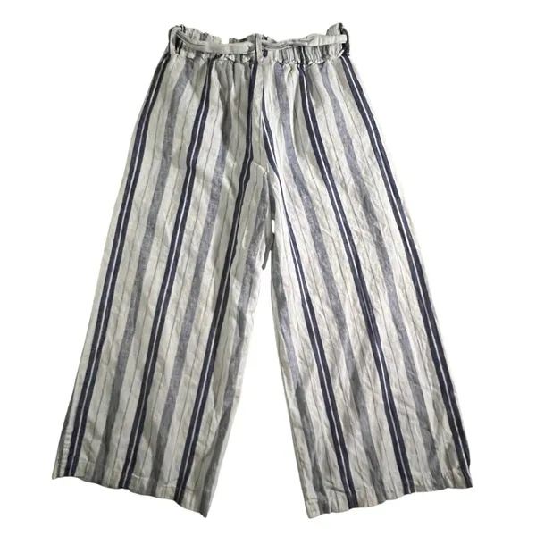 ana A New Approach‎ Striped Wide Leg Pants Womens Medium Blue White Linen Blend - Image 3