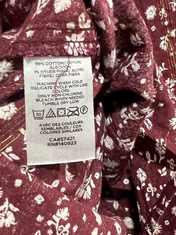 LOFT Maroon Floral Tie-Neck Peasant Blouse Medium - Image 4