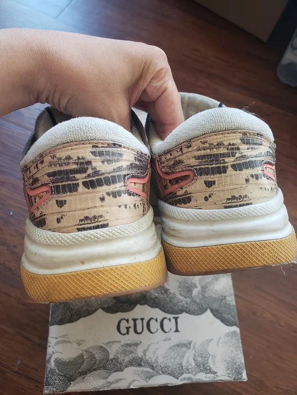 GUCCI Suede Calfskin Tejus Printed Womens Ultrapace Sneakers Size 36.5 Designer - Image 5