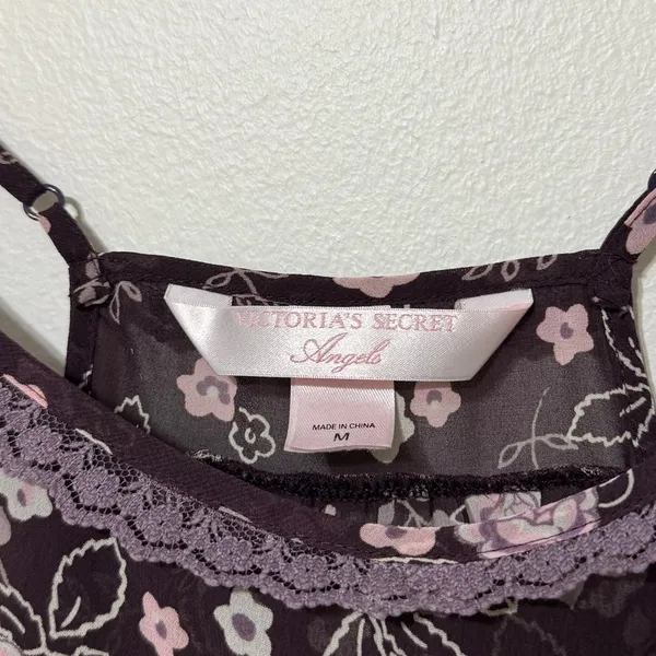 Y2K Victoria’s Secret Floral Mini Slip Dress Size Medium Babydoll Purple Lace - Image 3