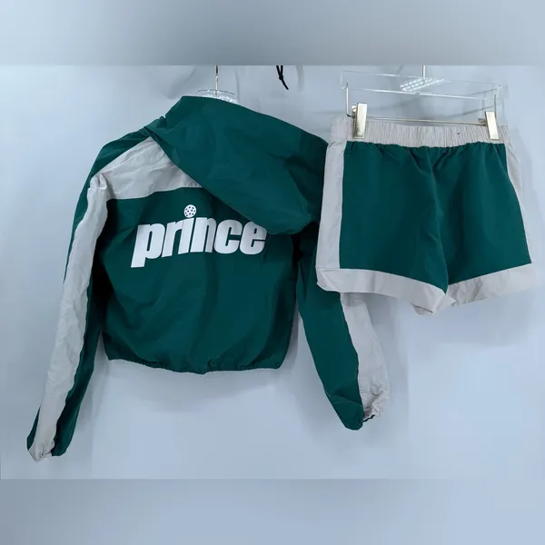 Prince Green Jacket Windbreaker Zip Hooded Cropped and shorts‎ Logo Size xs - Image 3
