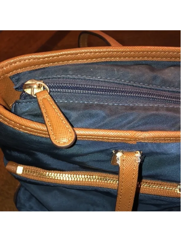 Michael Kors Navy Blue & Brown Nylon Polyester Purse Shoulder Bag Handbag - Image 13