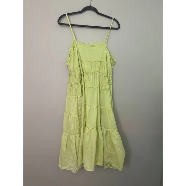 Vasna Desire Tiered Midi‎ Sun Dress 100% Cotton Womens Large Boho Yellow Flowy - Image 4