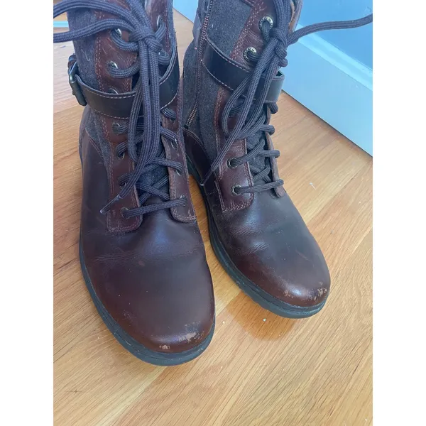 UGG Kesey Waterproof Leather Wool Combat Boot Winter Shearling 8.5 Brown 1005264 - Image 3