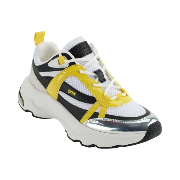 DKNY Womens Juna Lace-Up Running Sneakers K2476994 White / Black / Yellow 7.5M - Image 8