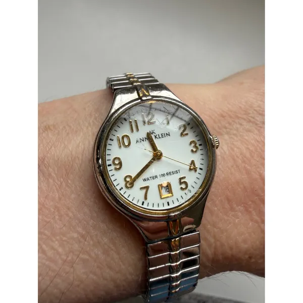 Anne Klein Wrist Watch Womens‎ Silver Gold Two Tone Date Vintage Expandable - Image 2