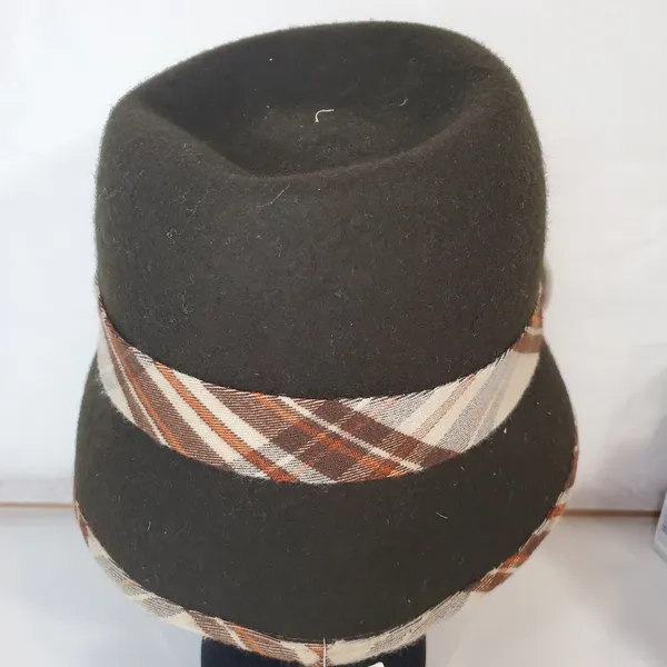 COLOMBINO Wool Plaid Belted Bucket Hat Brown - Image 5