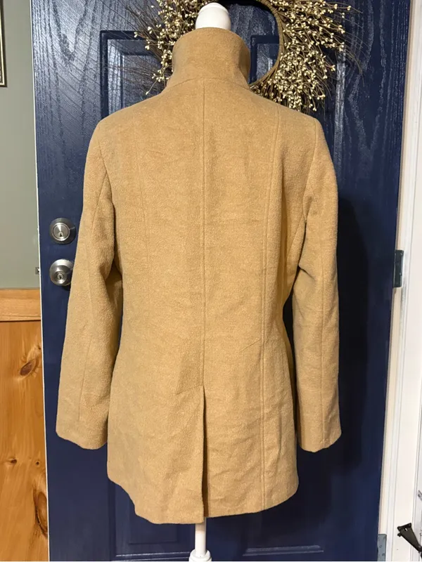 Calvin Klein Camel Wool Blend Belted Double Breasted Coat Funnel Neck Med? - Image 5