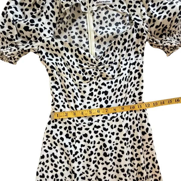 Reformation Dalmatian Printed Slit Midi Dress Size 0 Feminine Chic Lightweight - Image 13