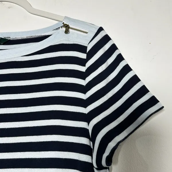 Lauren Ralph‎ Lauren Womens XL Navy Blue White Striped Boat Neck Zipper Top - Image 8