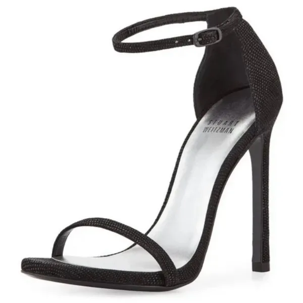 Stuart Weitzman The Nudist Black Goosebump Leather Strappy Sandals Size 6.5 - Image 2