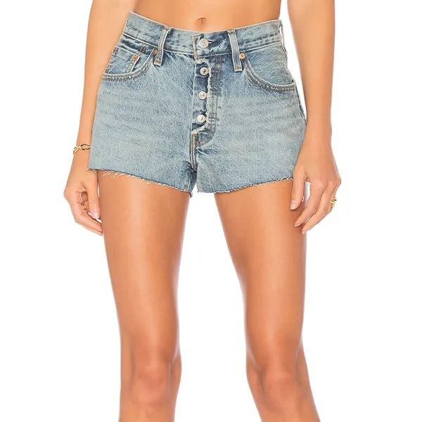 Levi’s 501 Jump Start Shorts Women 28 Blue Button Fly Raw Fray Hem Y2K Festival‎ - Image 3