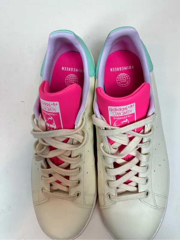 Adidas Stan Smith Sneakers Lace Up Cream White Pink Mint 10.5 - Image 6