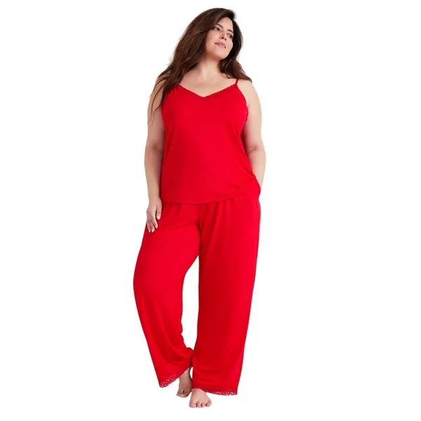 NEW State Of Day Womens Lace-Trim Camisole Pajama Top 100198303MS Tango Red 2XL - Image 4
