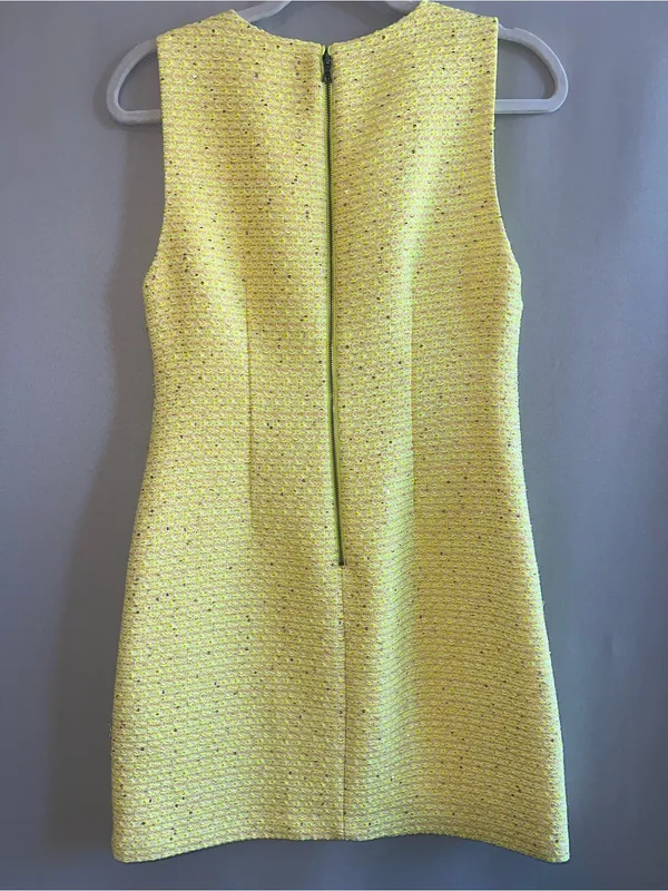 Alice + Olivia Clyde Neon Yellow Tweed Sequin Shift Mini Dress Size 2 - Image 2