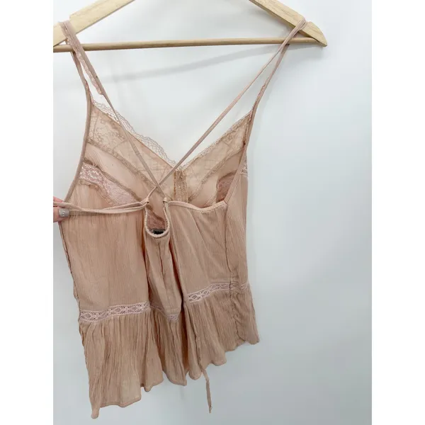 American Eagle Pink Lace V-Neck Tie‎ Back Sleeveless Tank Top Small 7488-107 - Image 2