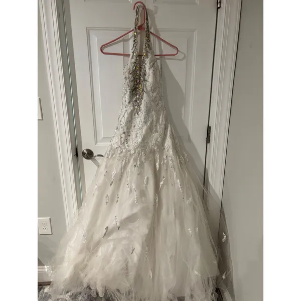 Precious Divas White Silver Sequin Crystal‎ Halter Mermaid Pageant Prom Dress 6 - Image 2