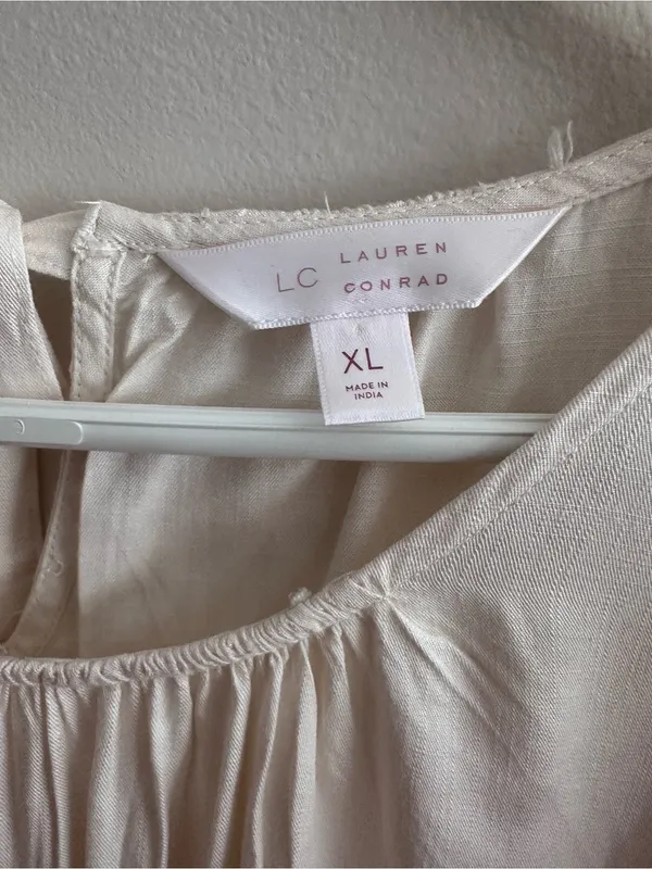 LC Lauren Conrad Cream Eyelet Flutter Sleeve Blouse - Image 2