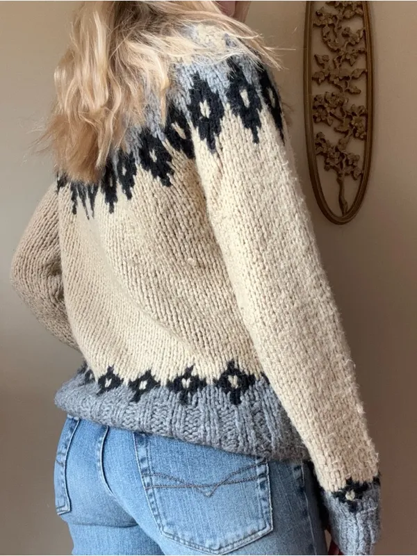Takeout Fair Isle Chunky Crew Sweater - Cream, Gray & Black - Image 8