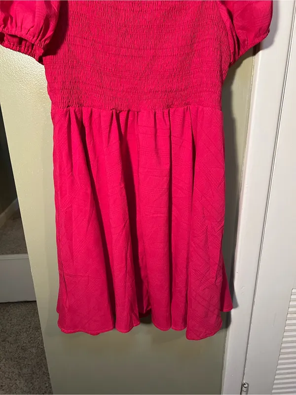 Women’s Size XXL Short Puff Sleeve Dress Bright Pink Sweetheart Neckline Smocked - Image 7