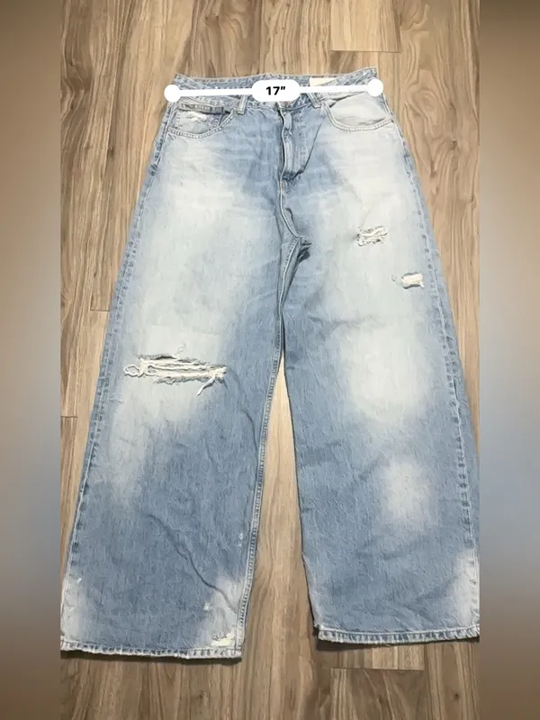Zara Light Blue Distressed Wide-Leg Jeans - Image 3