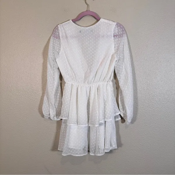 Lioness White Swiss Dot Tiered Mini Dress Womens S Boho Fairy Cottage Core Bride - Image 3