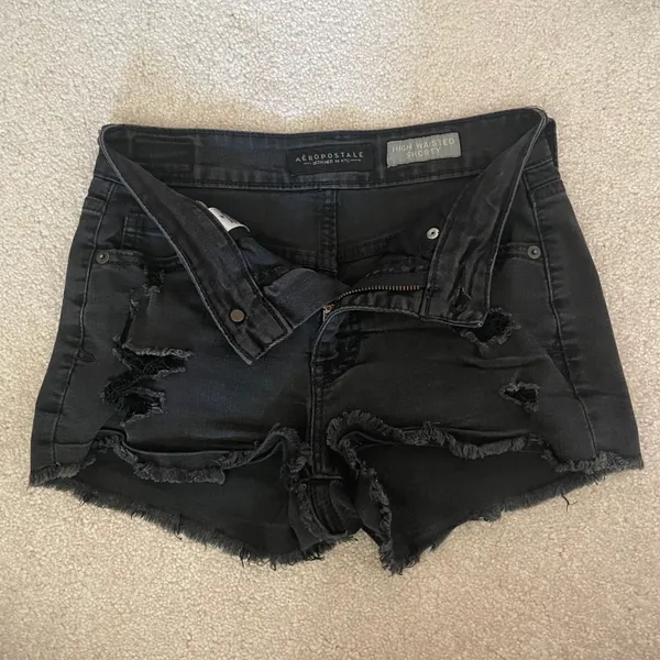 Aeropostale Black High Waisted Distressed Shorts Size 00 - Image 3
