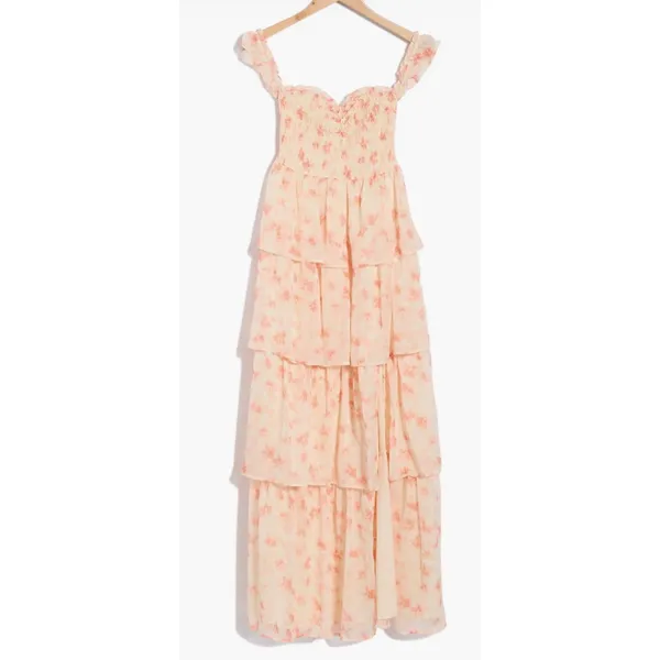 Beivy Orange Floral Tiered Off The-Shoulder Maxi Dress Size M NWT - Image 5