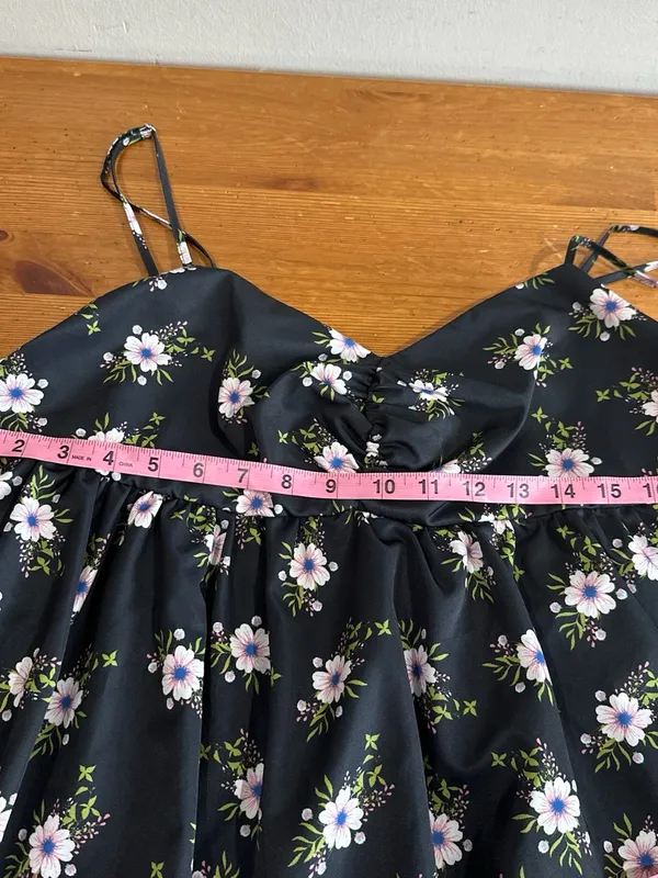 Free People Bubble Black Floral Mini Dress with Lavender & Green Accents - Image 7