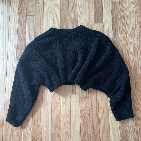 Urban Outfitters Cropped Cardigan Womens Small Black Ribbed Knit Shrug Oversized - Image 9