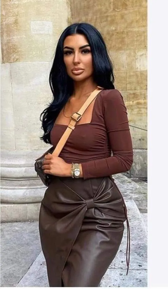 ZARA Brown Square Neck Ruched Stretch Jersey Top With Side Gathering Large - Image 11