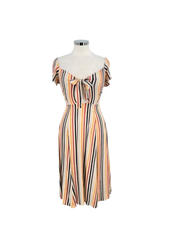 Leith Striped Tie-Front Midi Dress Multicolor Short Sleeves Size XS Coastal Boho - Image 16