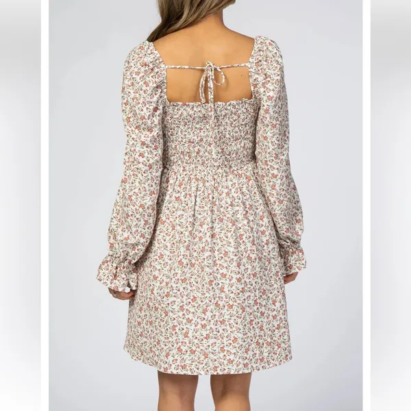 Bohme Ivory Smocked Floral Print Mini Dress Women Small Romantic Prairiecore - Image 2