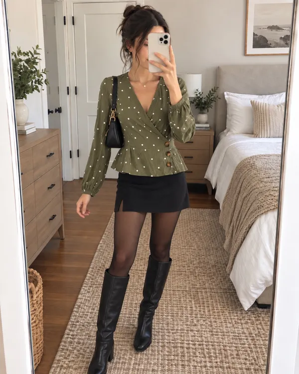 Abercrombie Olive Polka Dot Wrap Blouse Small like new - Image 2